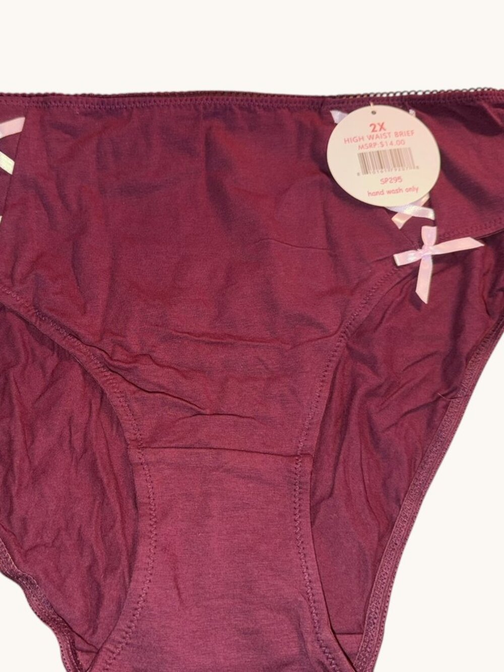 NWT Splendies Burgundy with Bow Detail Panty Size 2X
